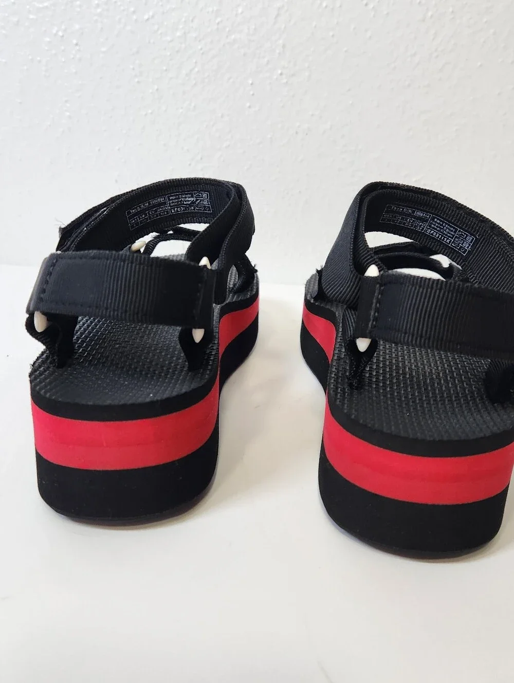 Teva Black Strappy Platform Sandals with Red Stripe - Picture 6 of 13
